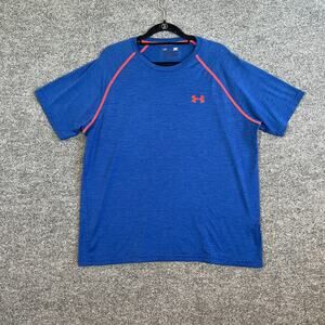 Under Armour Shirt Mens Large Blue Tshirt Athletic Stretch Crewneck Short Sleeve